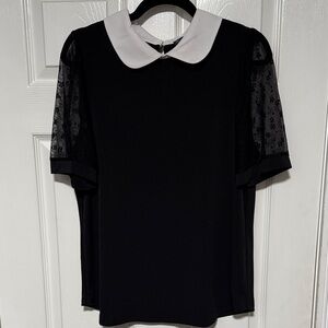 Adrianna Papell Black Blouse with White Collar